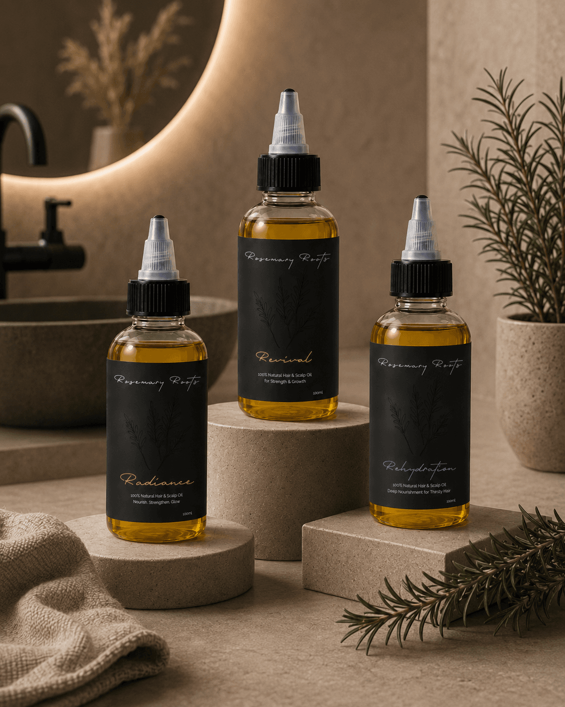 Rosemary Roots oil range grouped together
