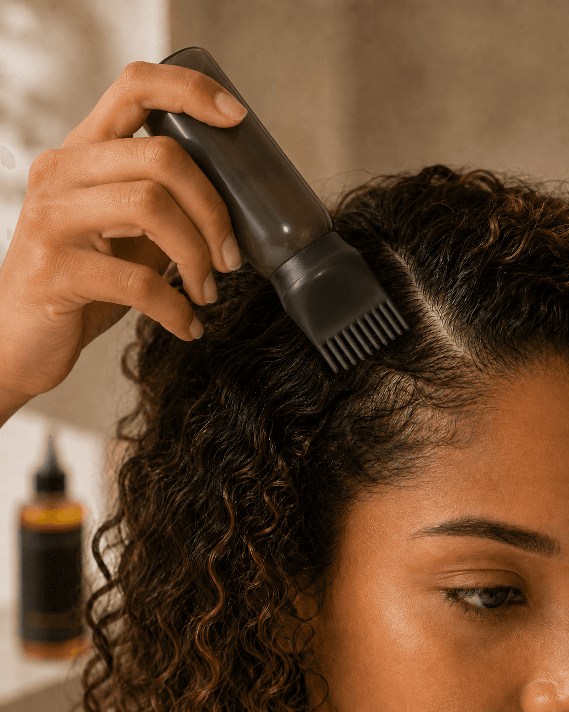 Rosemary Roots oils and application tools arranged together